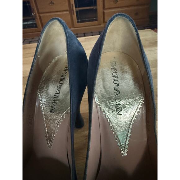 Emporio Armani Navy Blue Unique Heeled Peep Toe Heels Sz. 36.5 - Picture 5 of 8